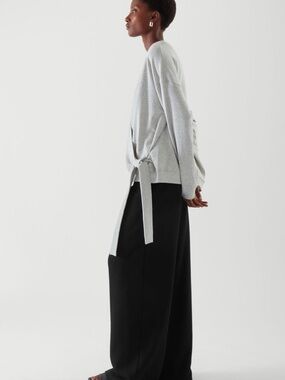 COS French Terry Wrap Fleece Cardigan Top size L Gray Mix Athleisure Minimalist